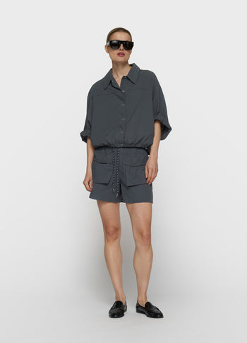 wide crinkle jacket | steel blue