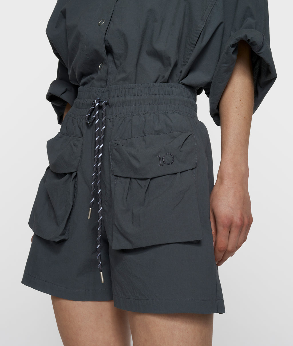 crinkle utility shorts | steel blue