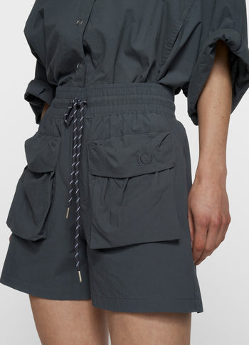 crinkle utility shorts | steel blue