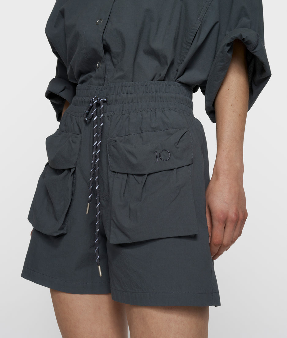 crinkle utility shorts | steel blue