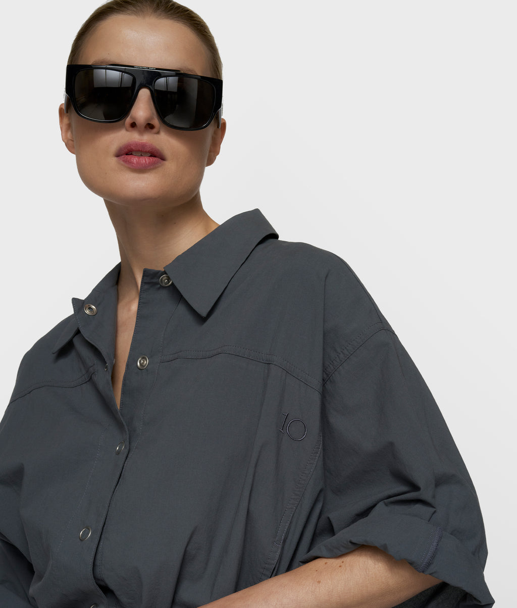 wide crinkle jacket | steel blue