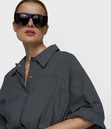 wide crinkle jacket | steel blue