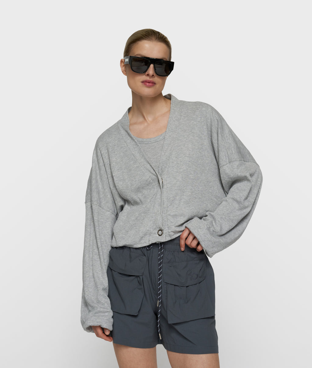 soft rib cardigan | light grey melee