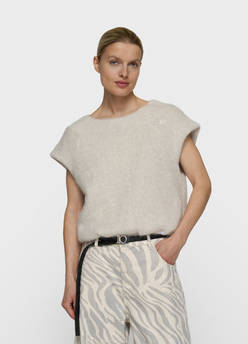 balloon hairy knit top lurex | ecru