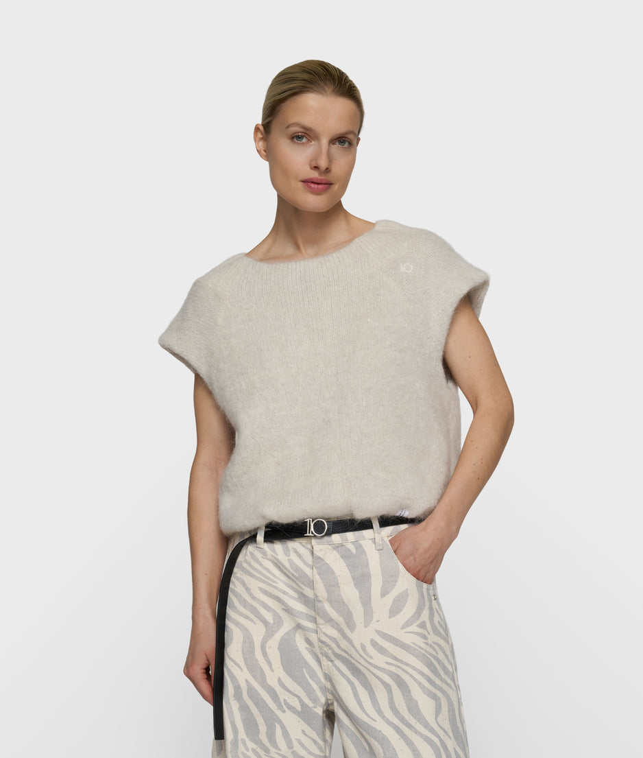 balloon hairy knit top lurex | ecru