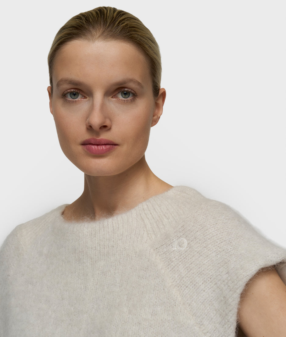 balloon hairy knit top lurex | ecru