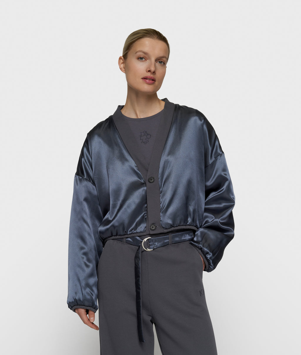 reversible cardigan fleece | steel blue