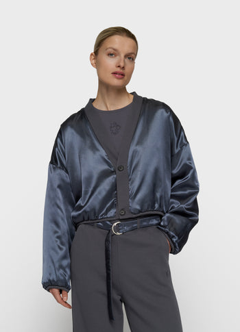 reversible cardigan fleece | steel blue