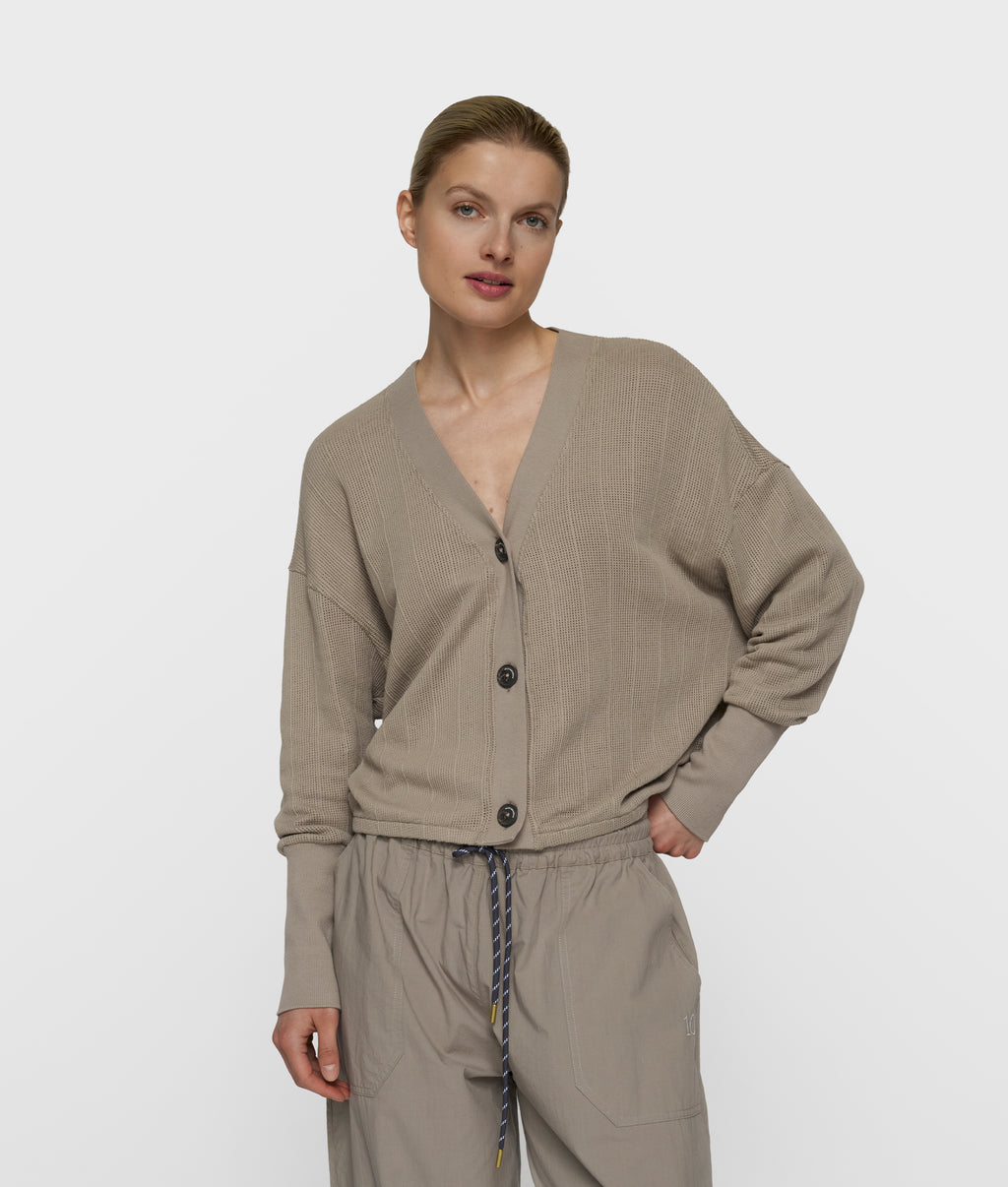 v-neck mesh cardigan | fog