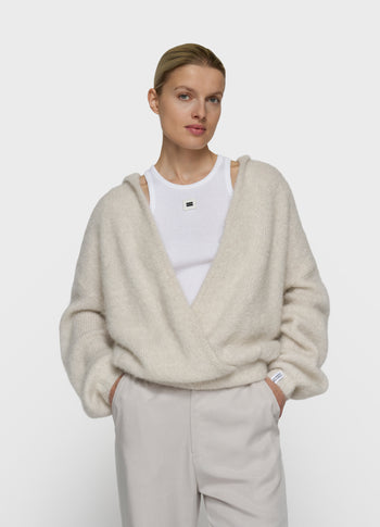 hooded knit sweater lurex | ecru