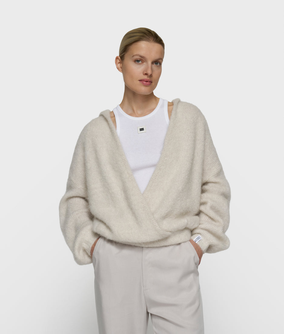 hooded knit sweater lurex | ecru