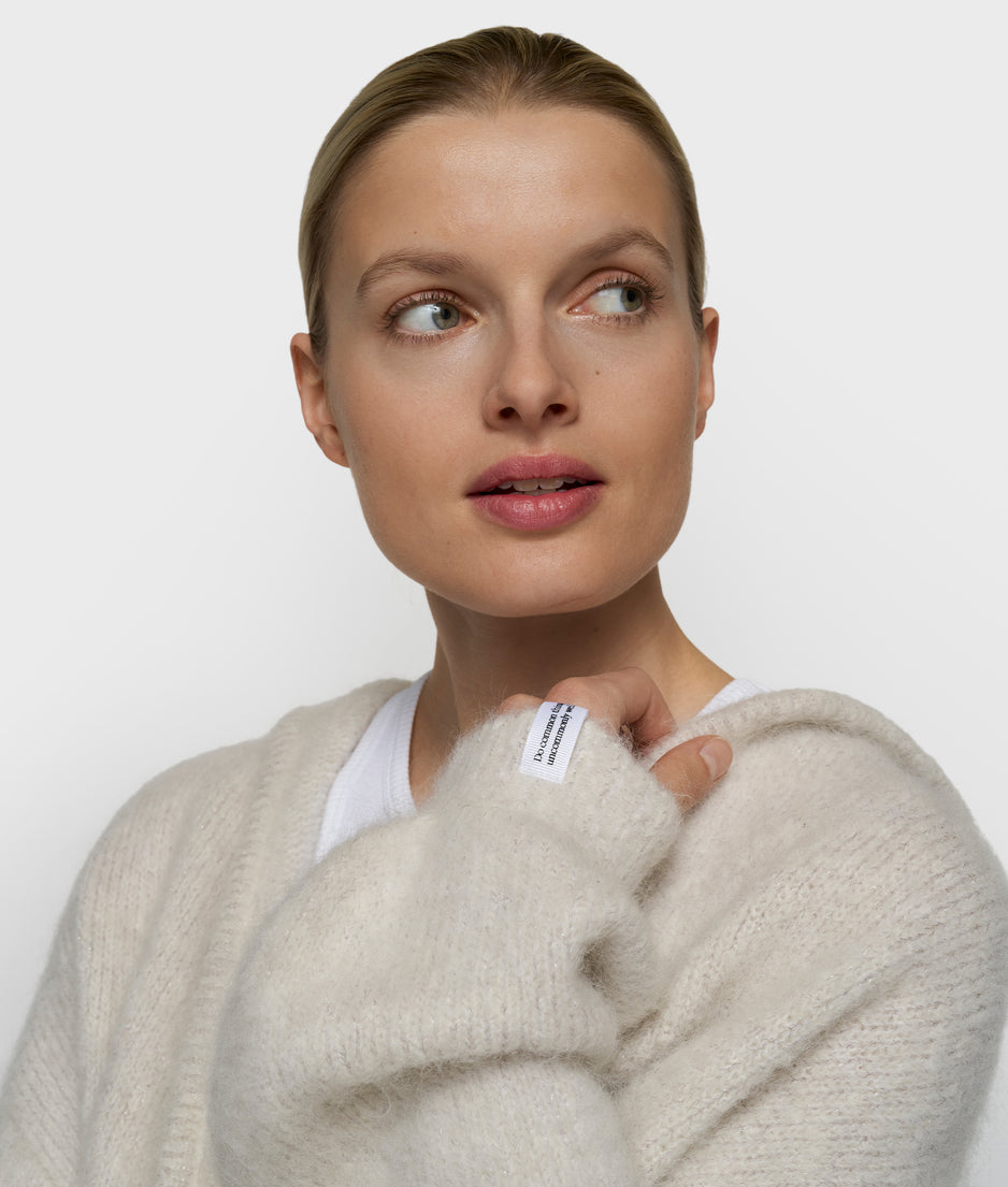 hooded knit sweater lurex | ecru