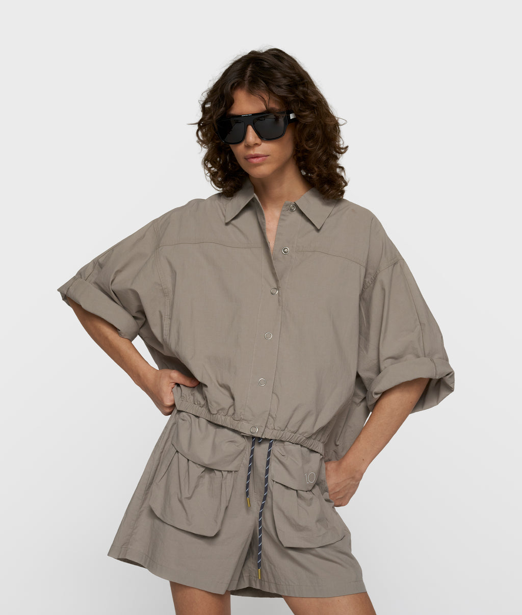 wide crinkle jacket | fog