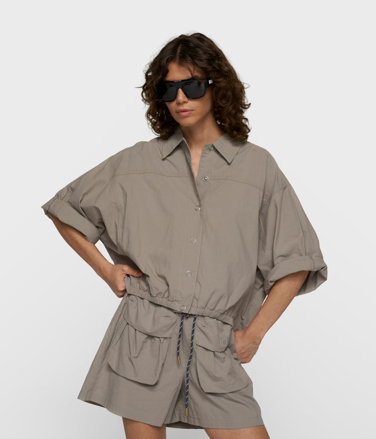 wide crinkle jacket | fog