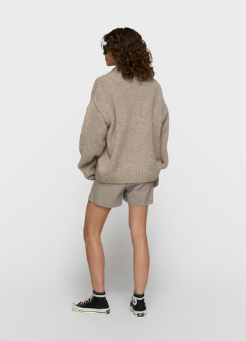 short belted knit cardigan | fog