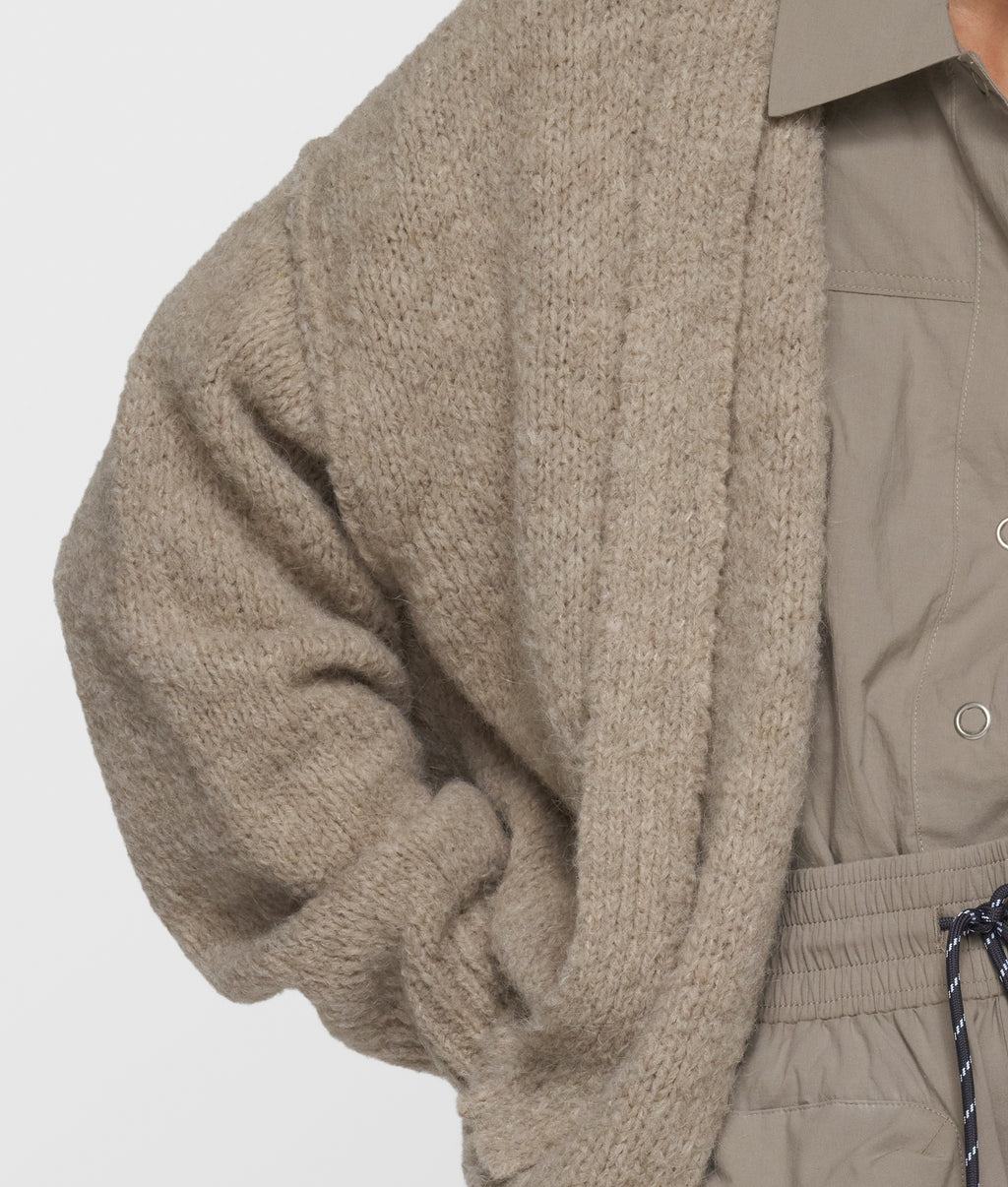 short belted knit cardigan | fog