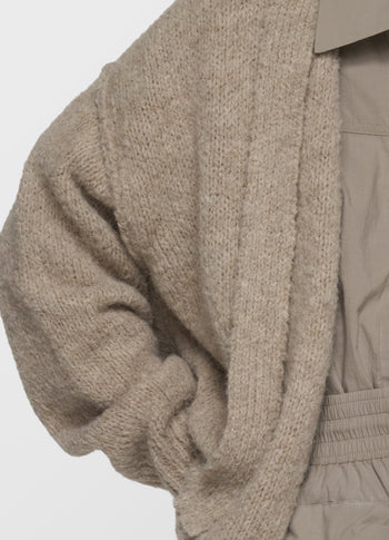 short belted knit cardigan | fog