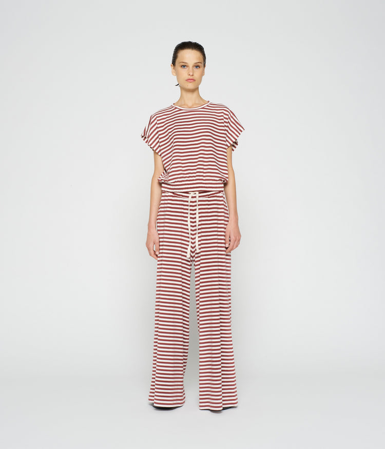 wide leg pants stripe | warm white/burgundy