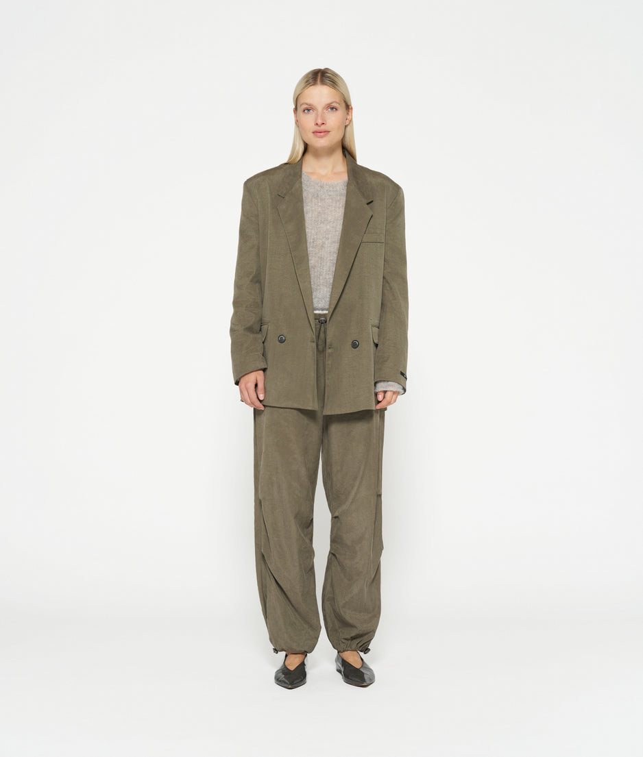 statement shoulder blazer | dark moss