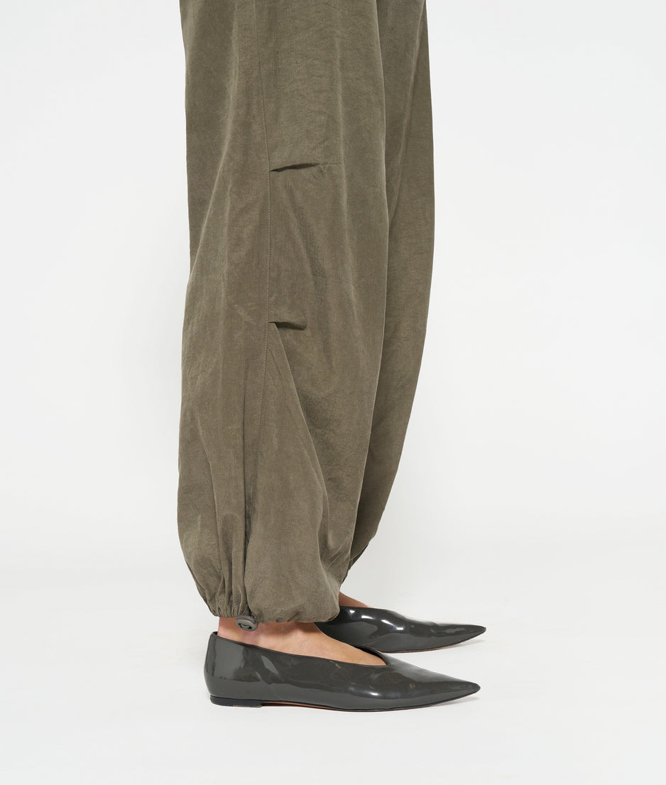 parachute pants | dark moss