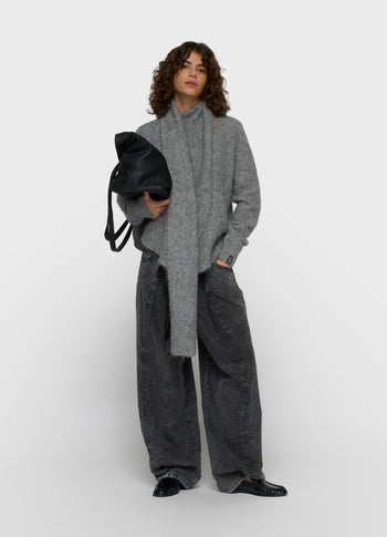 wrap-over scarf sweater | grey melee