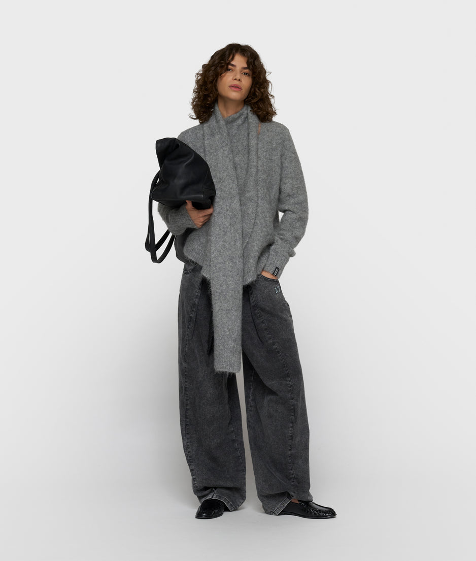 wrap-over scarf sweater | grey melee