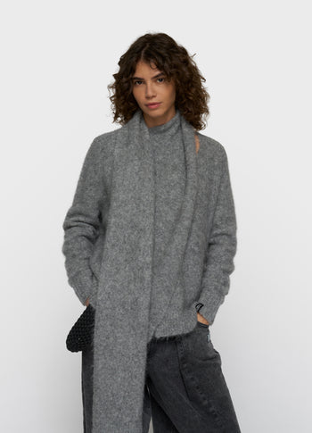 wrap-over scarf sweater | grey melee