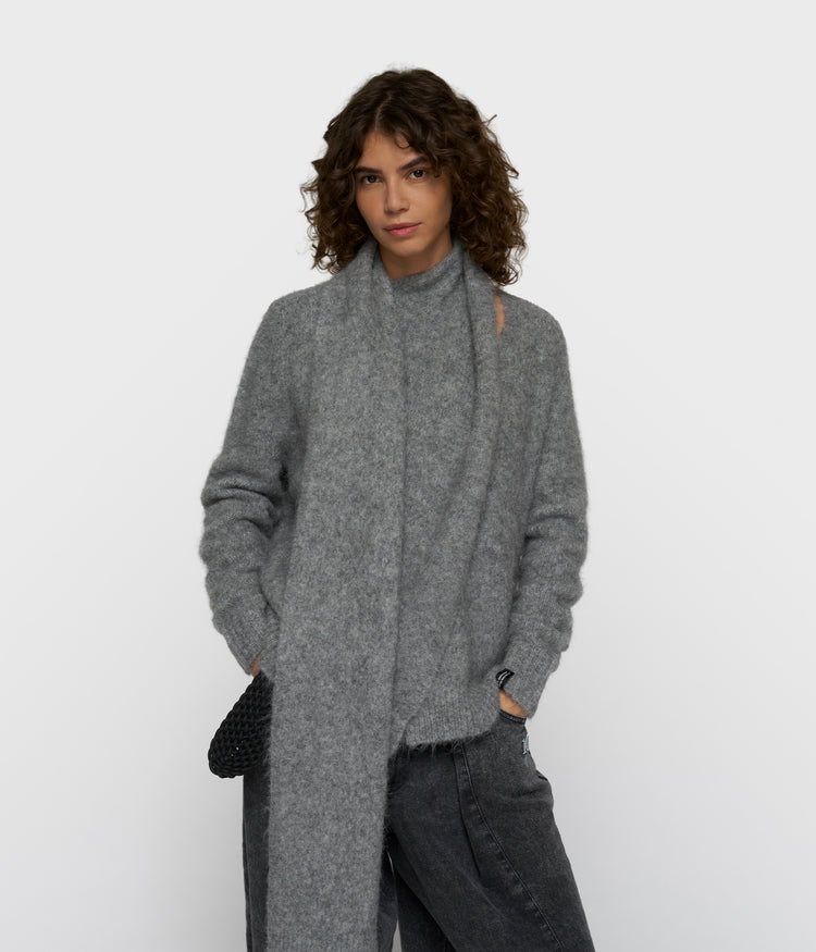 wrap-over scarf sweater | grey melee
