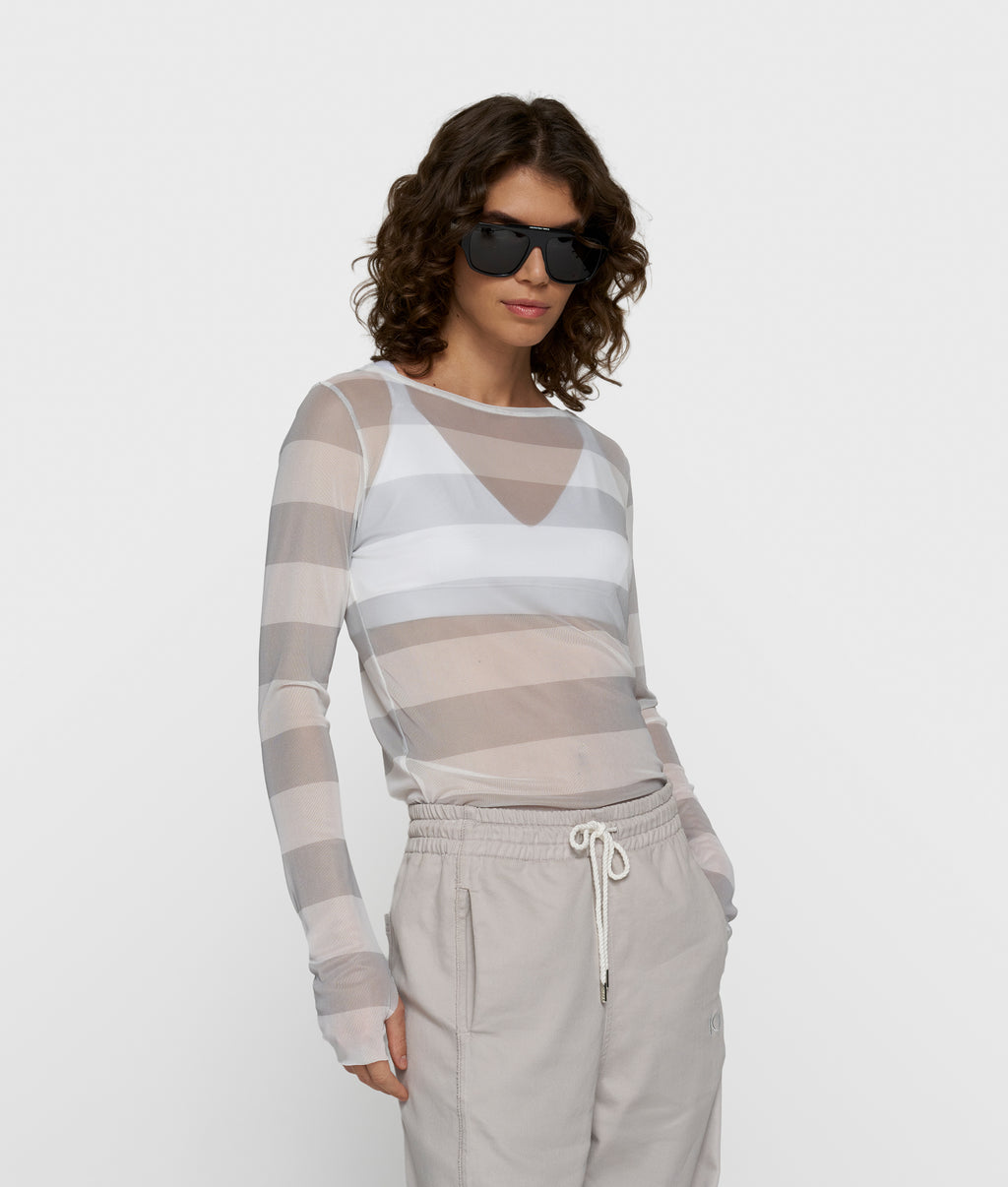 mesh long sleeve stripes | white/stone