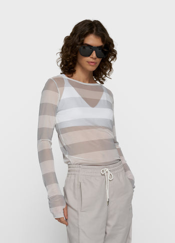 mesh long sleeve stripes | white/stone