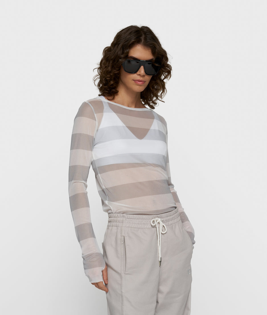 mesh long sleeve stripes | white/stone