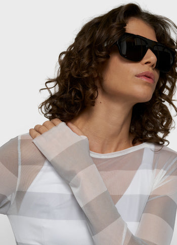 mesh long sleeve stripes | white/stone
