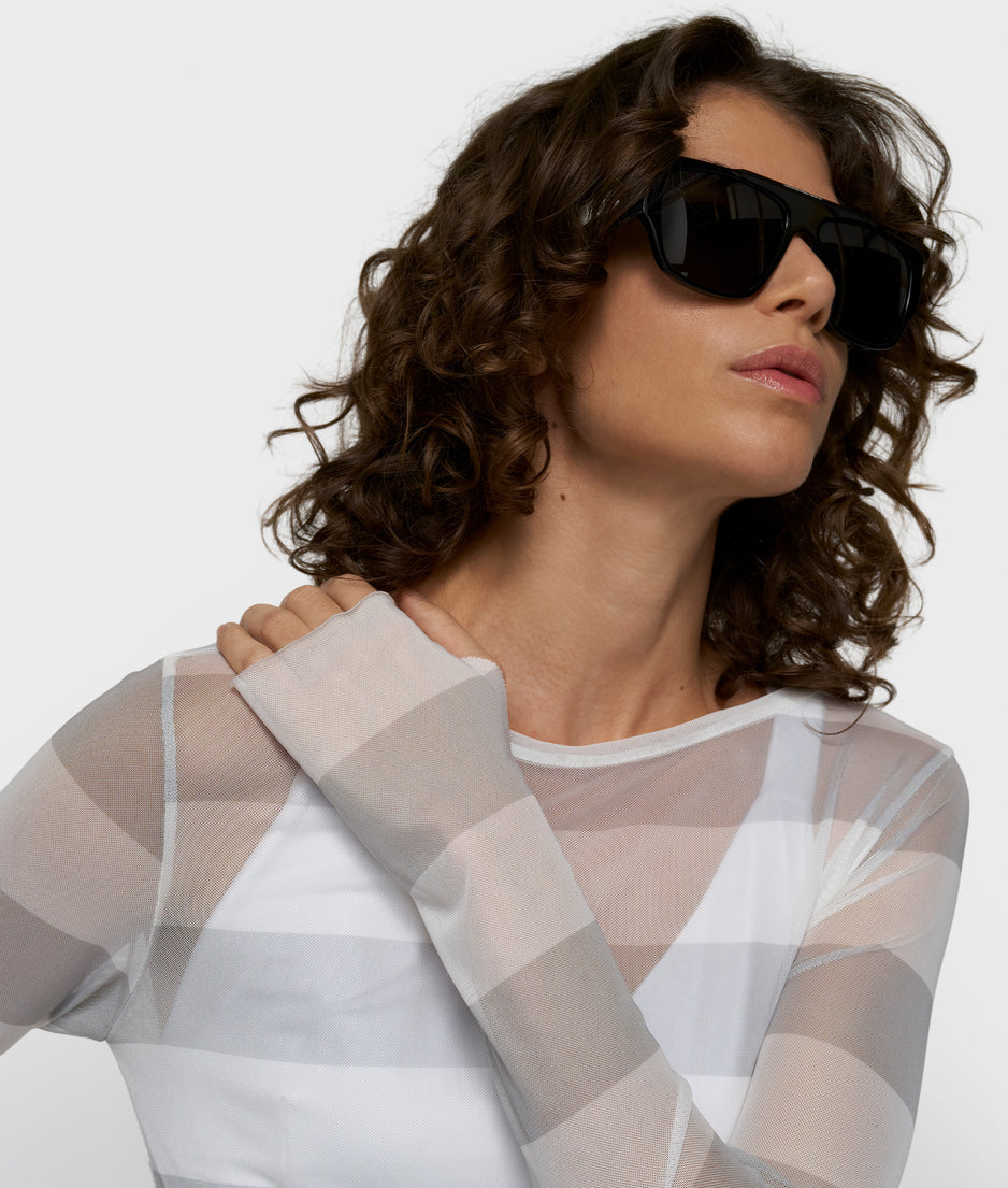 mesh long sleeve stripes | white/stone