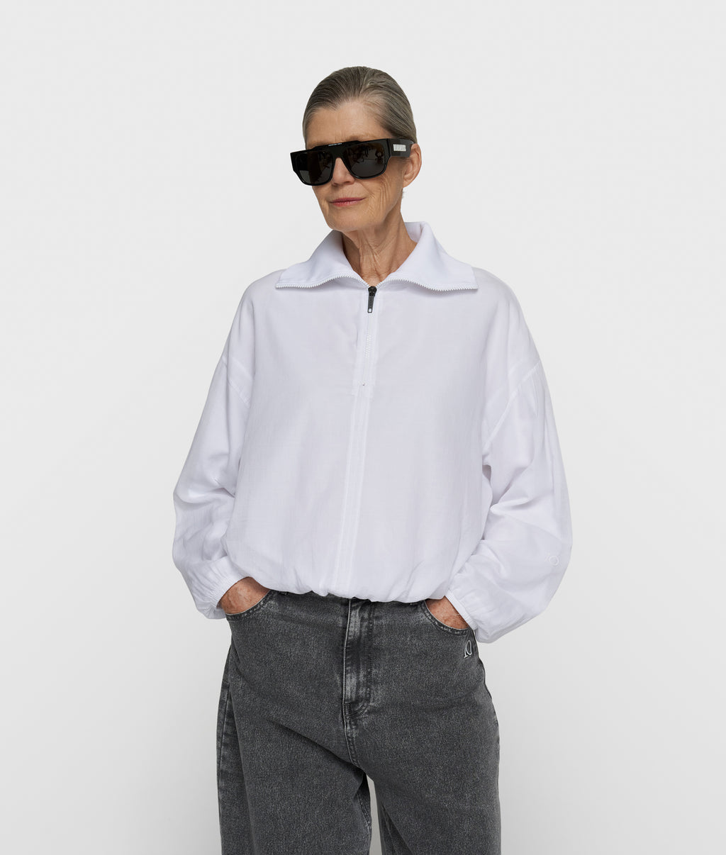 half zip balloon top | white