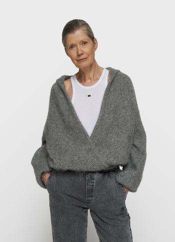 hooded knit sweater | grey melee
