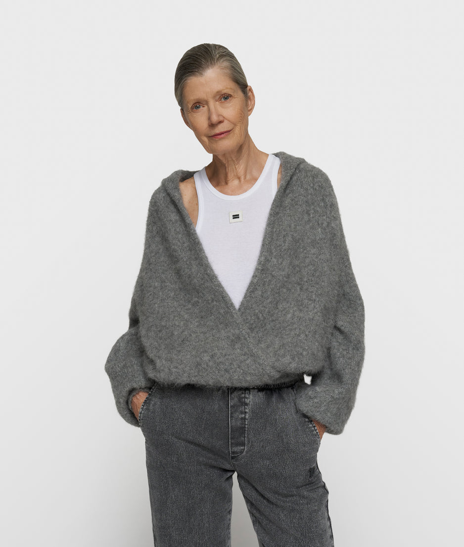 hooded knit sweater | grey melee