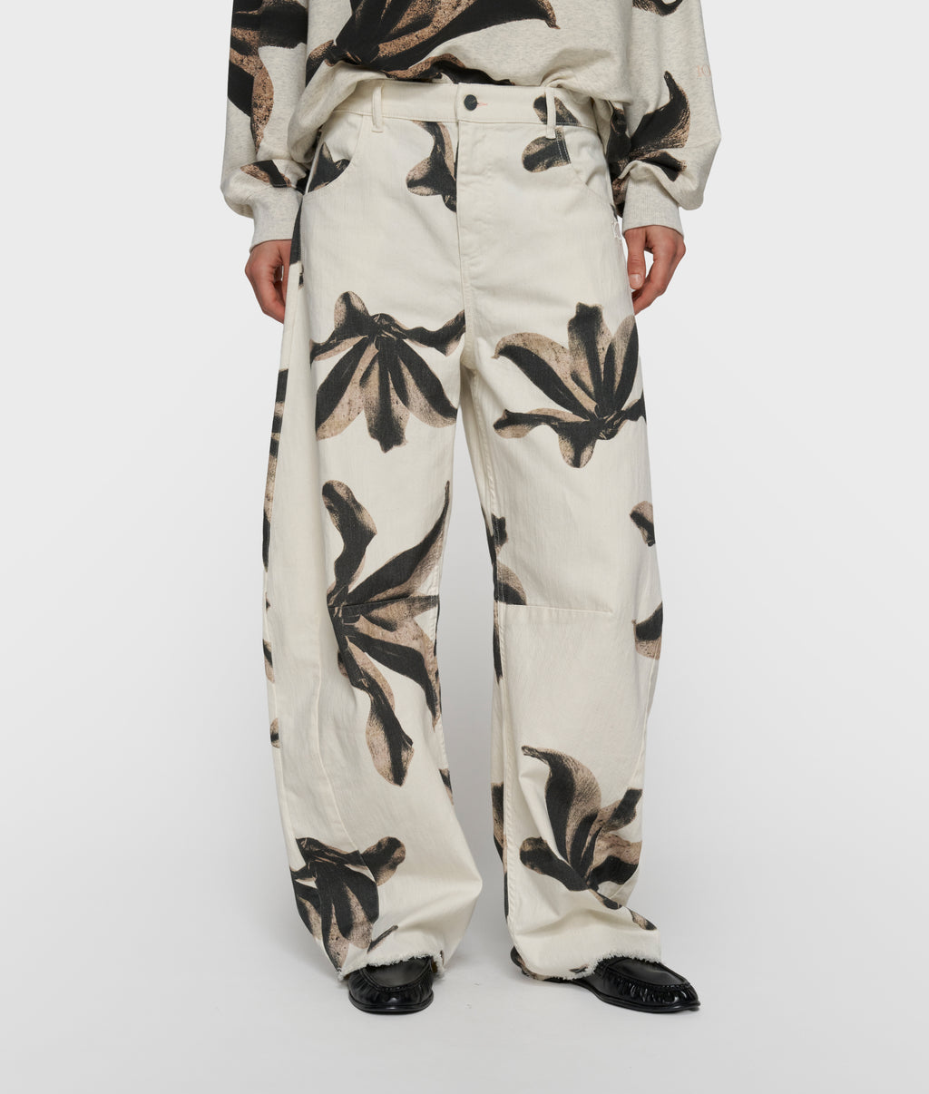 western pants flower | ecru