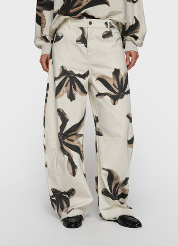 western pants flower | ecru