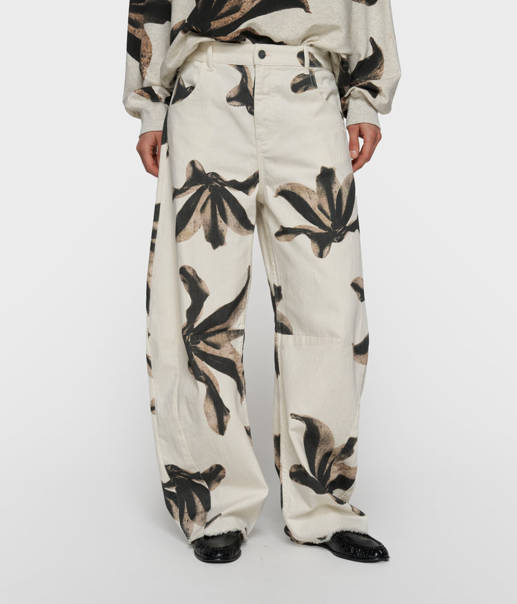 western pants flower | ecru