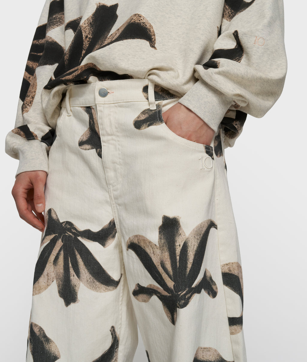 western pants flower | ecru
