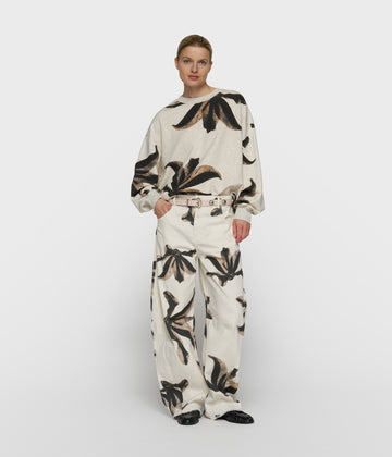 western pants flower | ecru