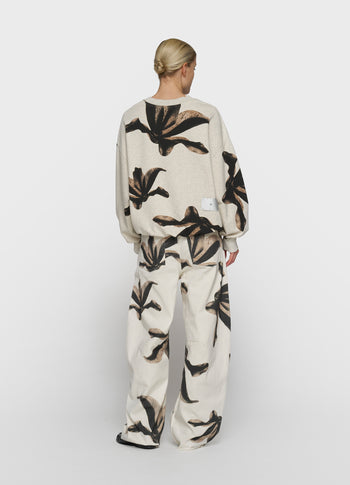 western pants flower | ecru