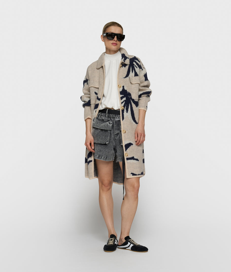 long knit jacket flower | powder