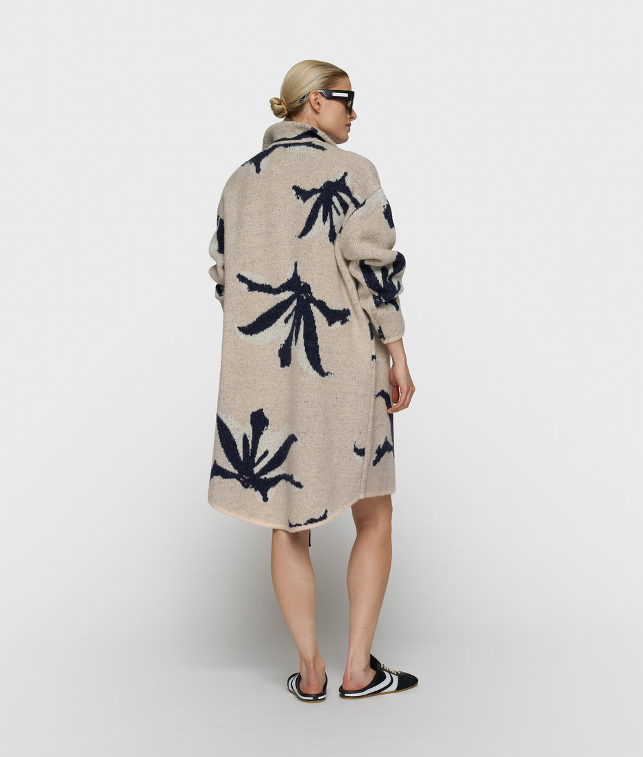long knit jacket flower | powder
