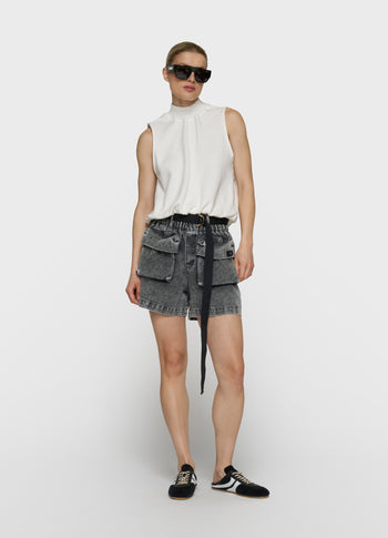 utility shorts jog denim | black