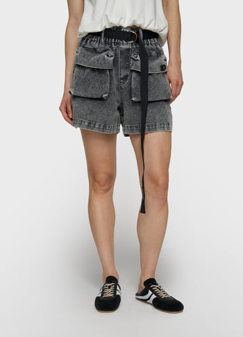 utility shorts jog denim | black