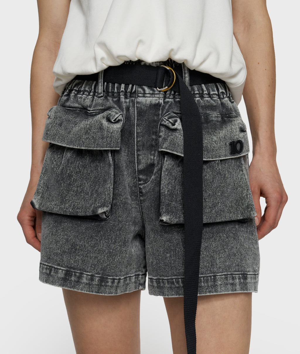 utility shorts jog denim | black
