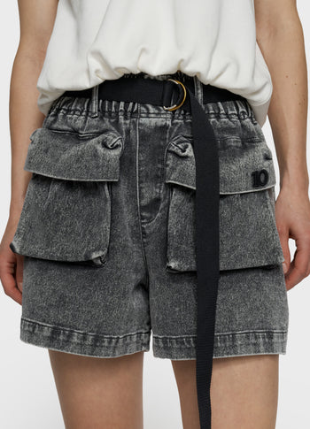 utility shorts jog denim | black