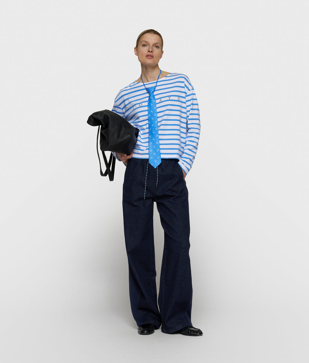 boat neck top stripes | white/ultramarine