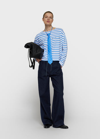 boat neck top stripes | white/ultramarine